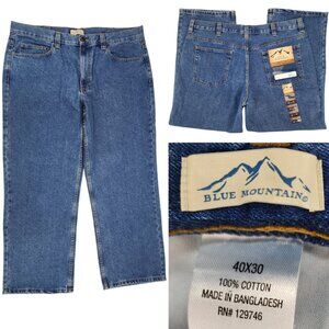 New Blue Mountain Jeans Mens 40x30 Blue 5 Pocket Relaxed Fit 100% Cotton Denim